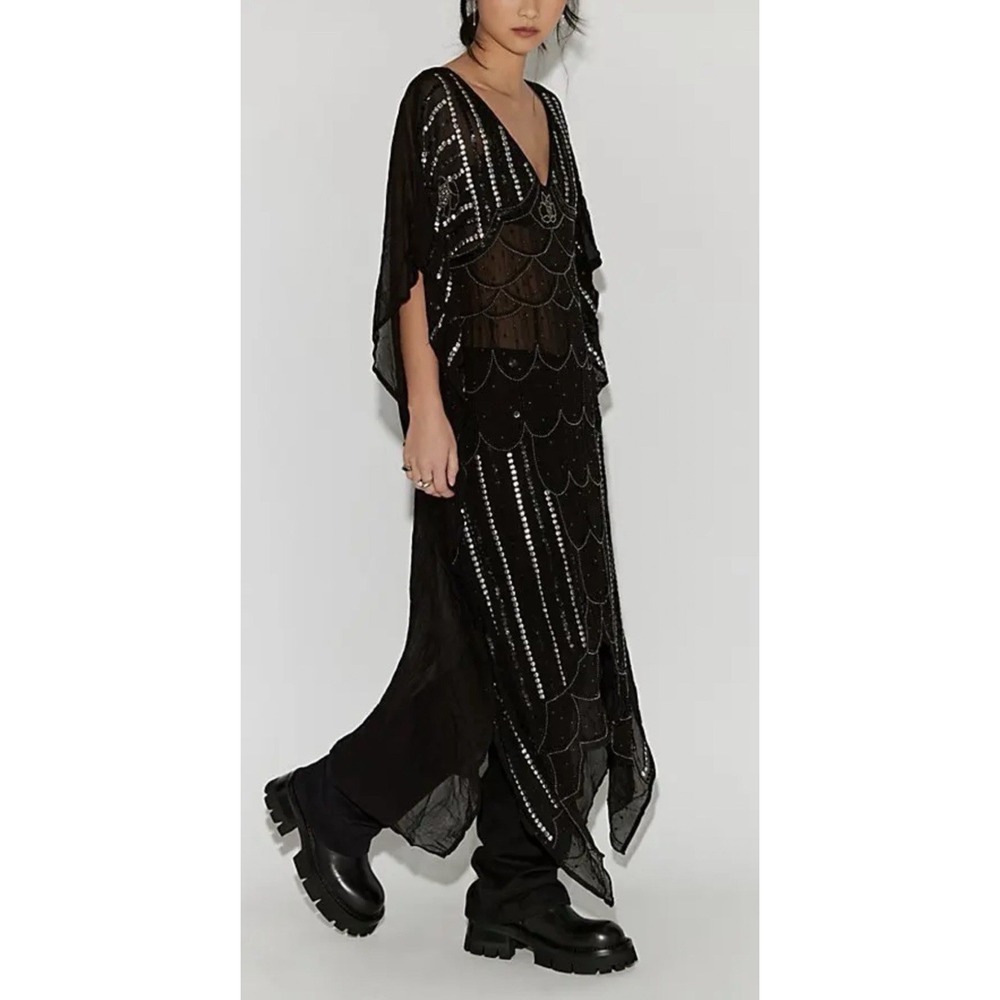 NWT Free People End Of The Night Embellished Duster Kaftan Dress Witchy Boho OS